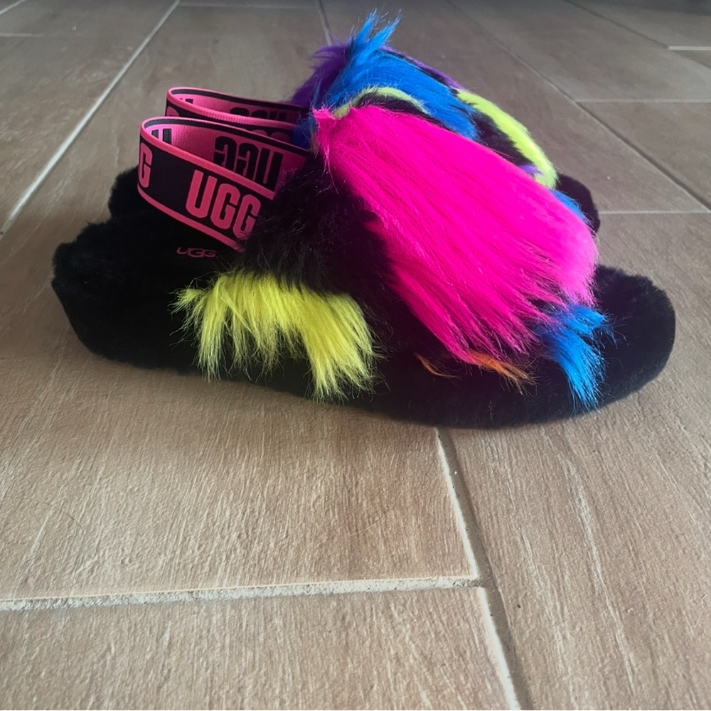 UGG Black Slippers with Neon Accents